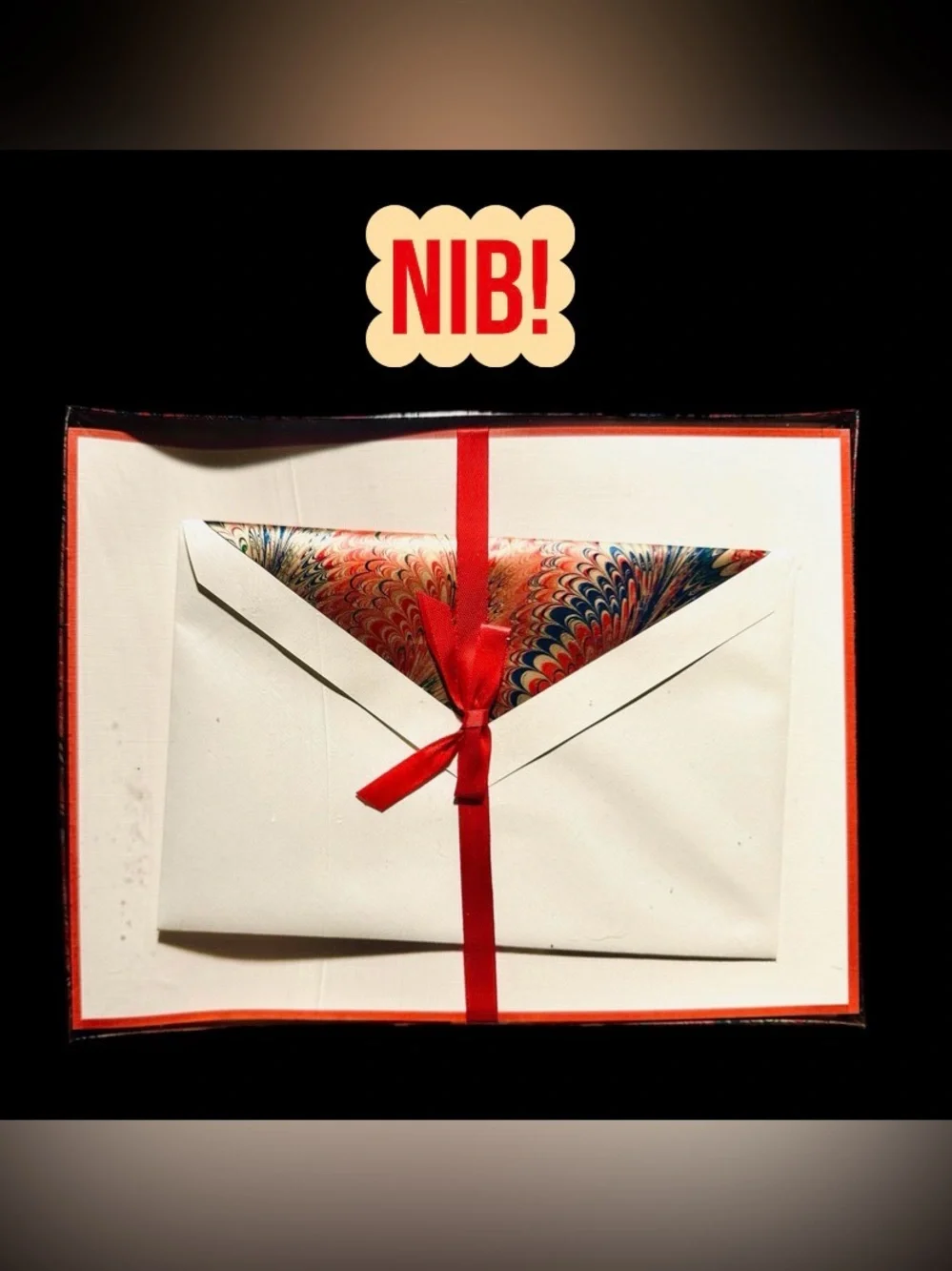Classy Boxed Stationery Set with Red Border and Marbled Polychrome Accents